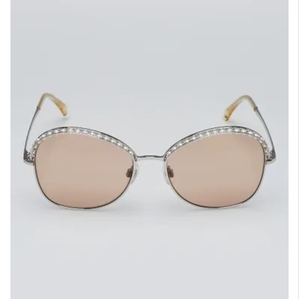 $670. Chanel Pearl top butterfly light weight sunnies. Light tan lenses. CC Logo